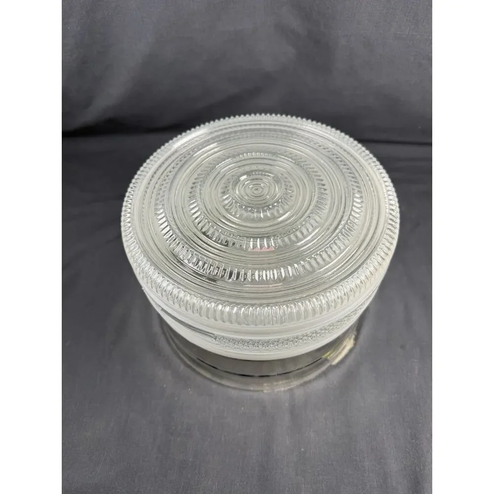 Vtg 70-80s Flush Mount Round 8.75” Clear Glass & White Ceiling Light Fixture NOB